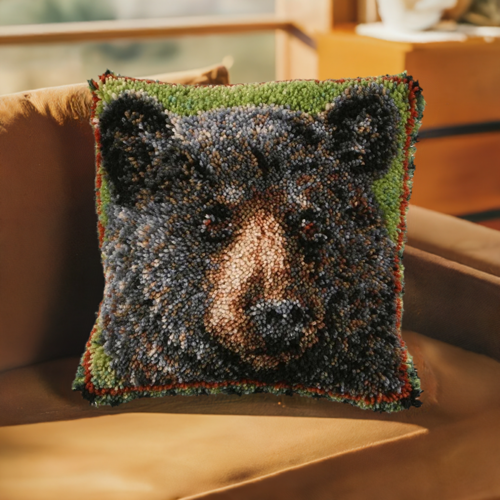 Black Bear Pillow Cover Latch Hook Kit Be Artful Crafts