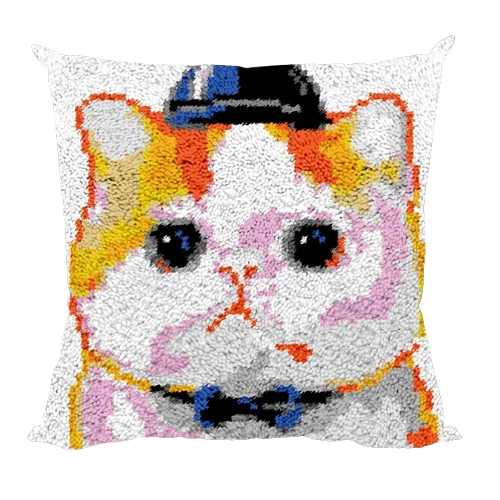 Dapper Cat Pillow Cover Latch Hook Kit