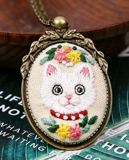 Cat Necklace Embroidery Kit