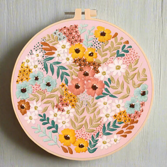 Pink Floral Pattern Embroidery Kit