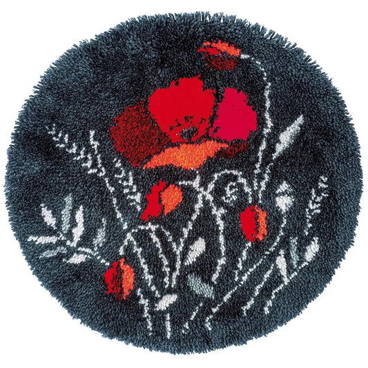 Red Floral Round Rug Latch Hook Kit