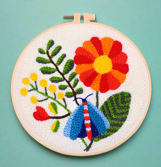 Moth and Floral Punch Needle Kit