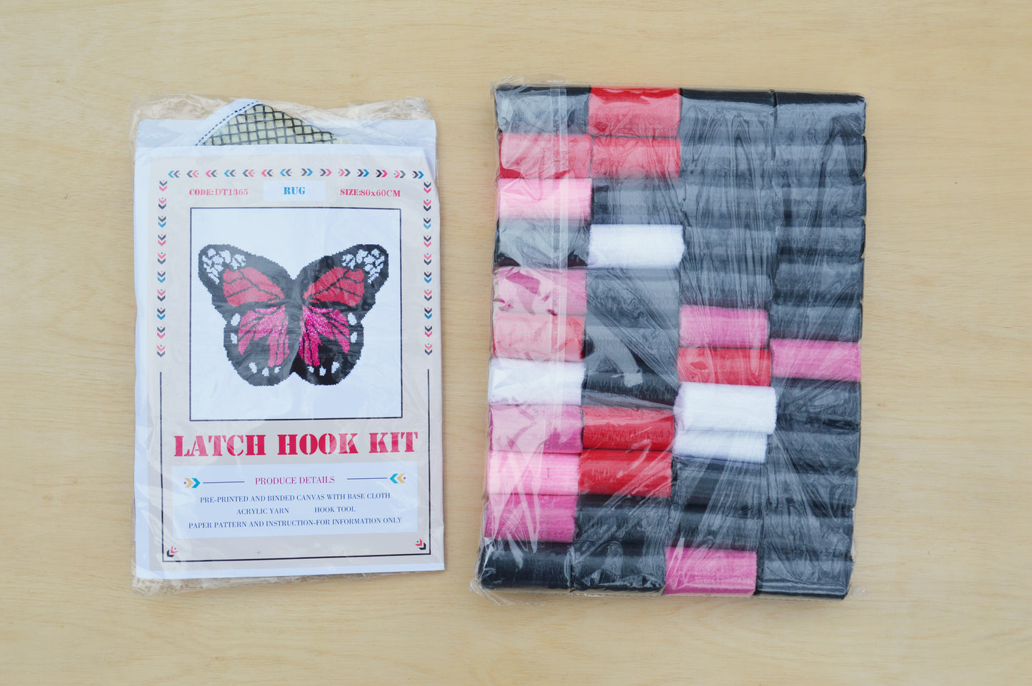 Red Butterfly Rug Latch Hook Kit