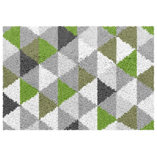 Gray and Green Geometric Rug Latch Hook Kit