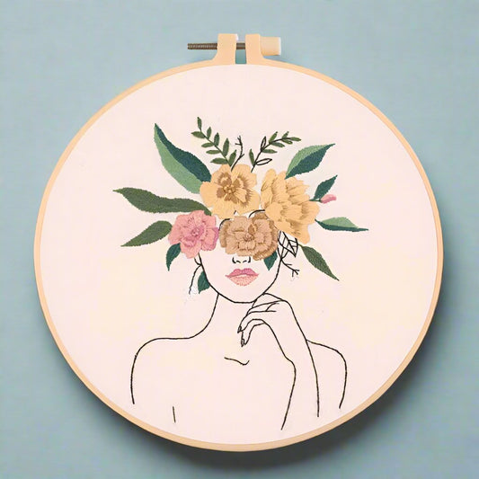 Woman with Flower Head Embroidery Kit